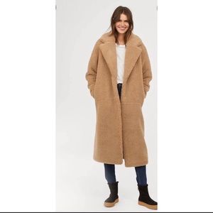 H&M L.O.G.G Long Pile Teddy Coat Beige Size Large